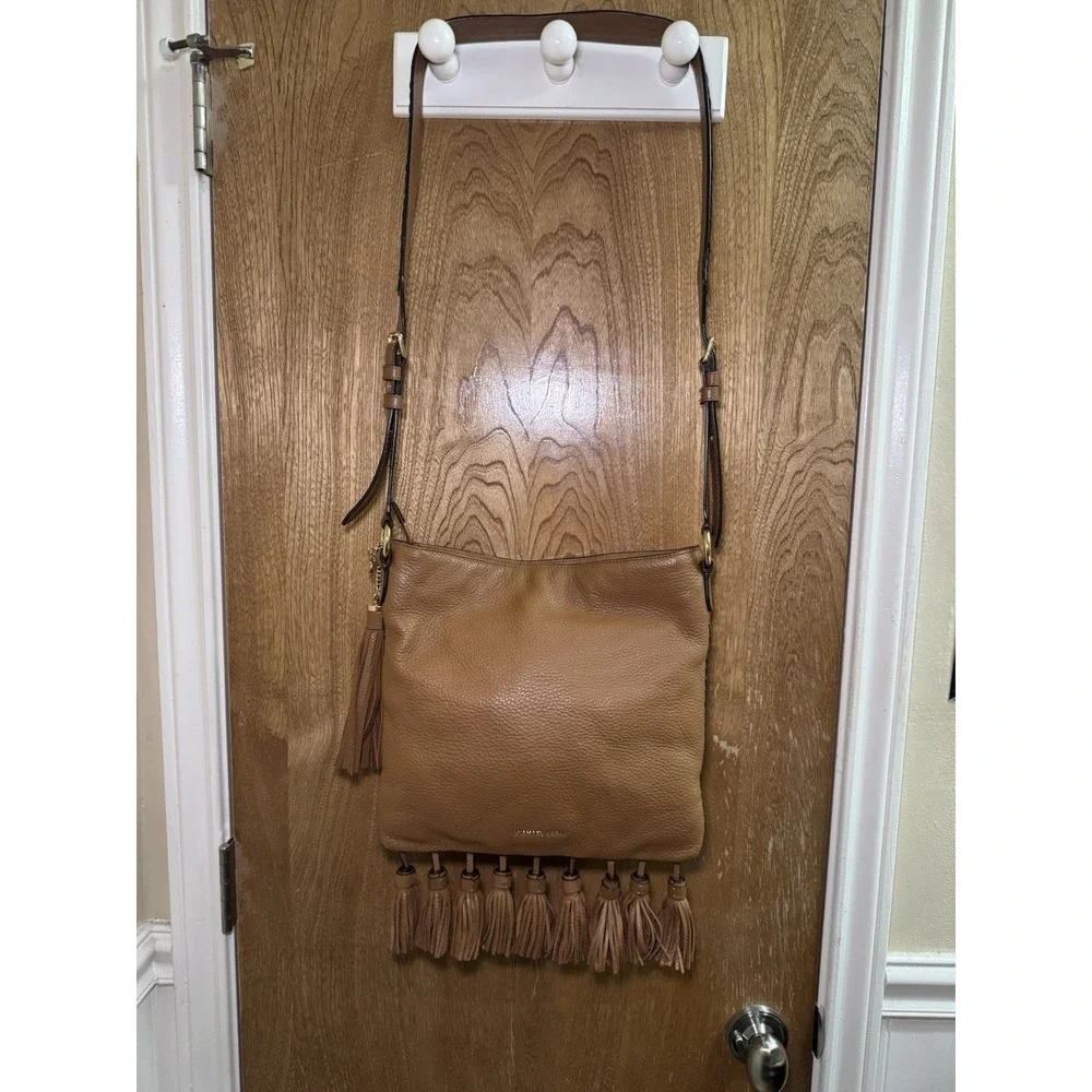 Michael Kors Camel Brown Tasseled Crossbody Purse Braid Strap Design Western